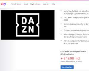 (Nur Sky Kunden) DAZN für 19,99€ mtl. Neu und Bestandskunden