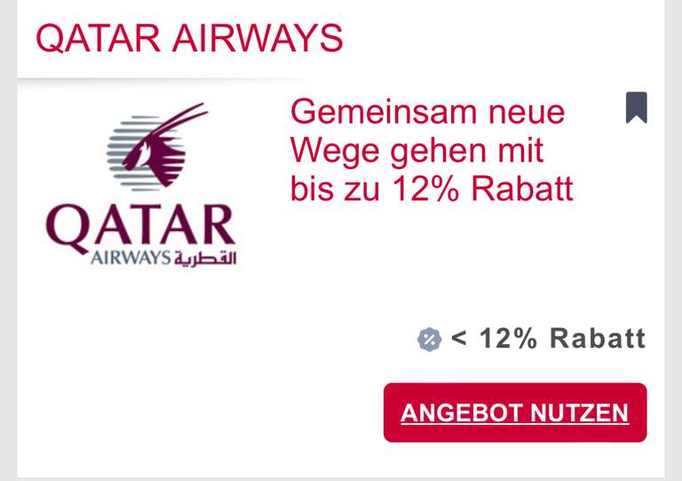 12% Rabatt bei Flügen mit Qatar Airways [CB]