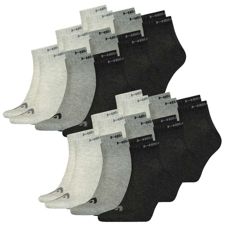 18x Head Quarter Sportsocken in Schwarz, Grau, Weiß und/oder Navy (Gr. 35-38, 39-42 & 43-46) für 23,99€ inkl. Versand