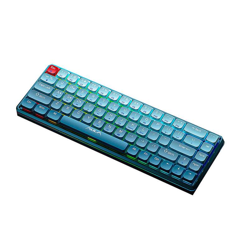 AULA H68 Mechanische Gaming-Tastatur mit 68 Tasten (ANSI), blaue Schalter Bluetooth, USB-C