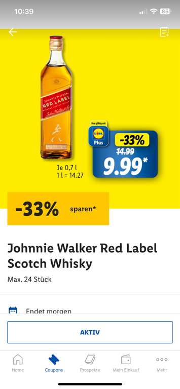 [Lidl Plus] Johnnie Walker Red Label 0,7L 40%