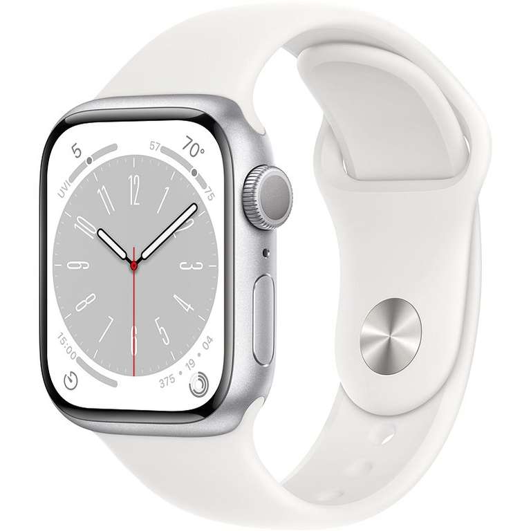 Apple Watch Series 8 41mm Aluminiumgehäuse Silber mit weißem Sportarmband