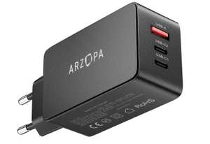 ARZOPA USB C Ladegerät 65W, 3-Port USB-C Netzteil, GaN Schnellladegerät kompatibel mit MacBook