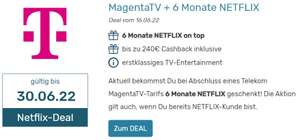 [Telekom Netflix Aktion über preisvergleich.de] 240€ Cashback + 47,94 € Netflix-Prämie auf DSL+Festnetz+TV Tarife