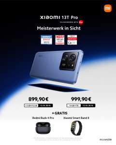 Xiaomi 13T Pro / 13T – kostenlos Redmi Buds 4 Pro (UVP: 99,99 €) und Xiaomi Smart Band 8 (UVP: 39,99 €) als Geschenk