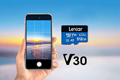 Lexar 633x 512GB Micro SD Karte, microSDXC + SD-Adapter, Bis zu 100 MB/s Lesen, Micro SD mit A2, C10, U3, V30, (LMS0633512G-BNAAA)