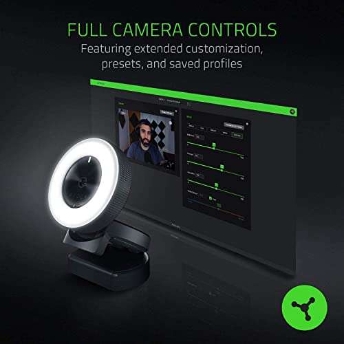 Razer Kiyo Streaming-Kamera mit Ring-Beleuchtung USB Webcam, HD-Video 720p, 60 FPS, Open Broadcaster Sofware, Xsplit, Autofokus, Kamera-Clip