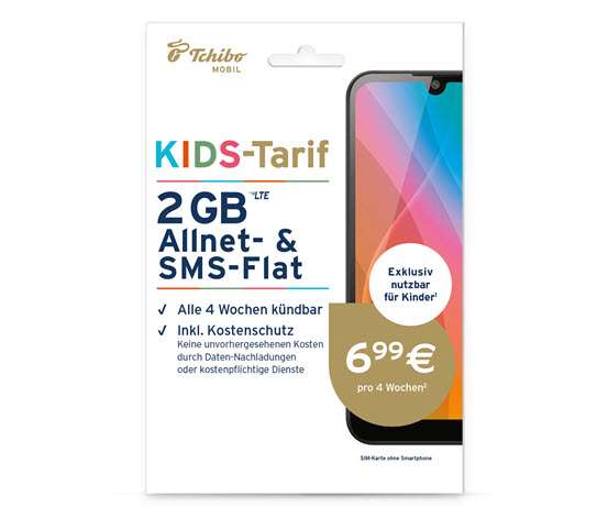 Tchibo Prepaid Kids-Tarif mit 2 GB für 6,99 € pro 4 Wochen