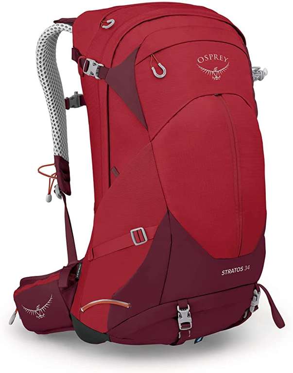 (Amazon) Osprey Stratos 34 (Wander-) Rucksack inkl. Regenhülle Rot/Schwarz (neue Version)