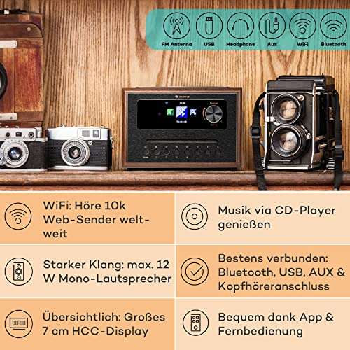 Auna Silver Star Radio, Internet mit CD Player, DAB Radio mit Bluetooth, DAB/DAB+/FM Radio , MP3, Streaming, DAB mit CD Player, Fb