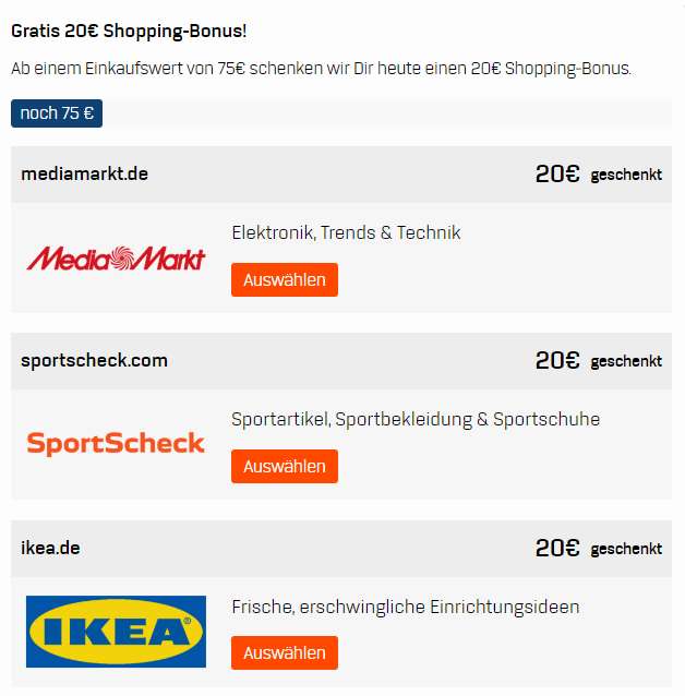 [Bodylab24] - 20€ MediaMarkt, IKEA, Sportscheck oder Tchibo Gutschein (MBW:40€) ab 75 EUR Einkaufswert