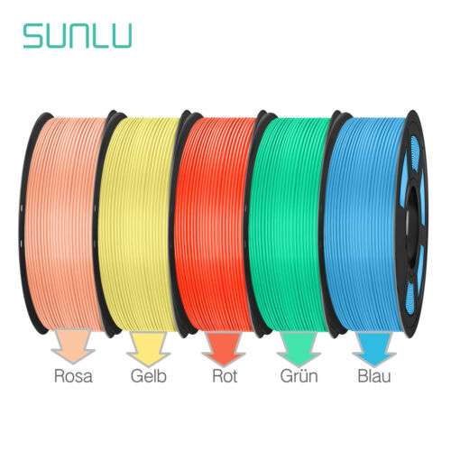 Sunlu PLA META 1,75mm im 5x1Kg Bundle mit jeweils 1Kg pro Farbe in: Rosa,  Gelb, Rot, Grün und Blau