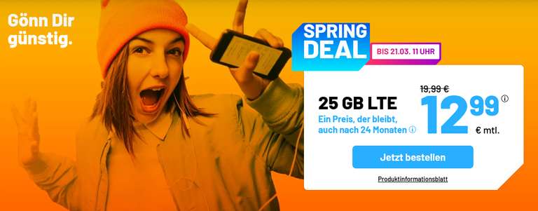 [sim.de] Top Deal Tarife zu super Preisen! - z.B. LTE All 25 GB Tarif (Allnet- & SMS-Flat) für 12,99€ mtl. (keine AG!)