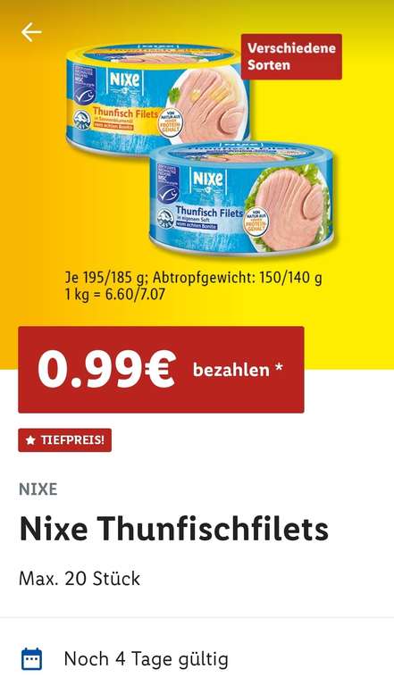 Nixe Thunfisch mit Lidl App coupon