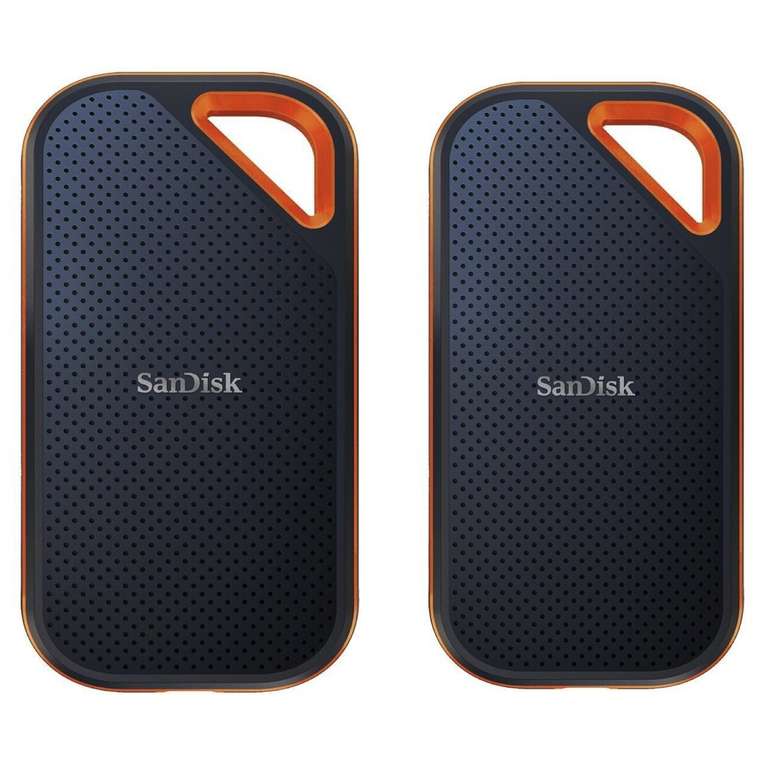 2 x SanDisk Extreme PRO Portable SSD V2 2TB | USB-C 3.2 Gen 2x2 | Lesen/Schreiben: 2000 MB/s | NVMe | IP55 | fallsicher bis 2m | ≈11x5,7x1cm