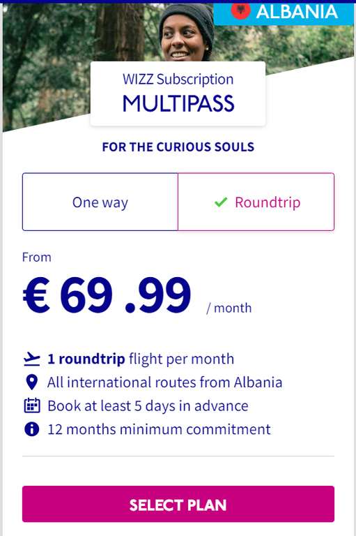 WizzAir Multi Pass nun auch ab Albanien! 1 -2 monatliche Internationale Flüge zum Fixpreis (12 Monate Mindestvertragslaufzeit)