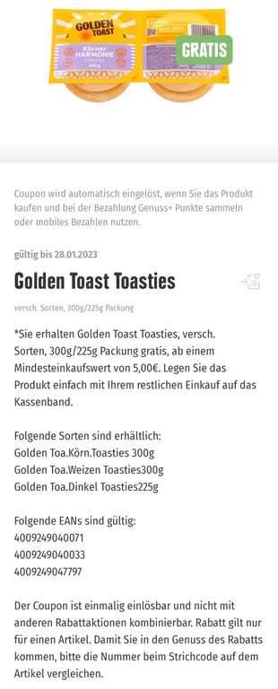 [Lokal] Golden Toast Toastie Gratis Edeka App Südbayern