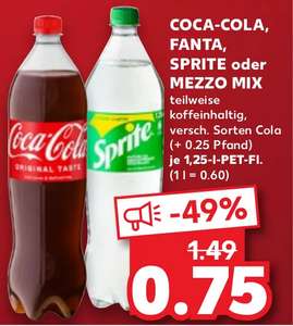 22.02.-28.02.2024: Kaufland [u.a. Region Hannover] Coca-Cola, Fanta, Mezzo-Mix o. Sprite 1,25L. EW-PET 0,75 Euro zzgl. Pfand