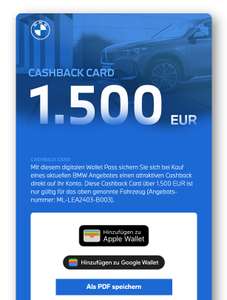 1.500 € Cashback Card herunterladen für BMW Müller
