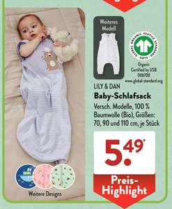 Baby Schlafsack mit oder ohne Füße/Beine bei Aldi Süd, Gr. 70, 90, 110