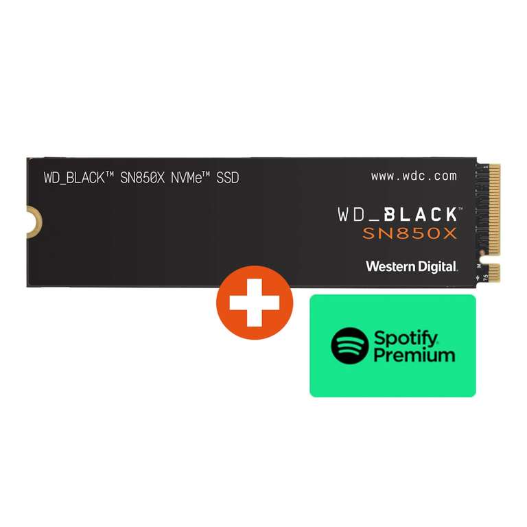 WD_BLACK SN850X NVMe SSD 4TB (M.2 2280, PCIe 4.0 x4, 7300/6300 MB/s, 3D-NAND TLC, DRAM) + 30€ Spotify + ggf. 40€ cadooz Einkaufsgutschein