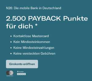 [N26 + Payback] 3.000 Punkte (30 €) für Eröffnung N26 Girokonto, Neukunden, personalisiert