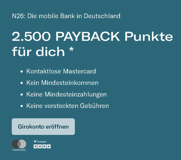 [N26 + Payback] 3.000 Punkte (30 €) für Eröffnung N26 Girokonto, Neukunden, personalisiert