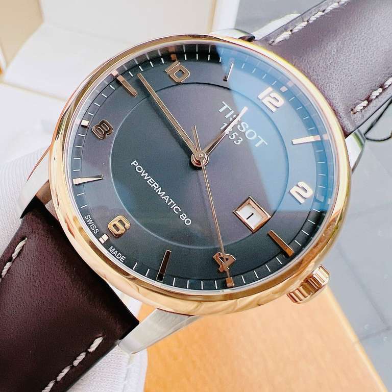 Tissot Men's Watch Luxury Powermatic 80 Stainless Steel Automatik Uhr mit Lederarmband (T0864072606700)