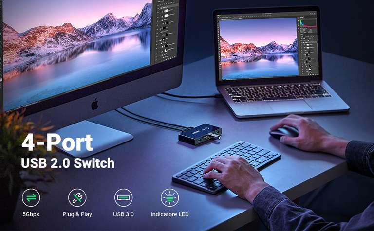 Ugreen USB Umschalter: Switch mit 4-Port USB 2.0 Hub