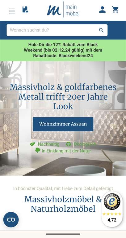 12% Rabatt + 3% Skonto auf Massivholz-Möbel bei Main Möbel