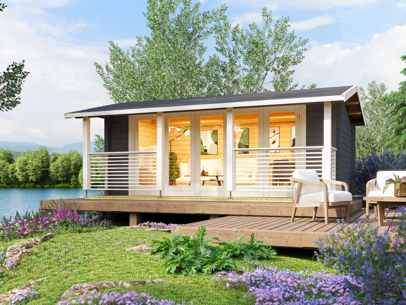 XXL Gartenhaus: Gouderak Lasita Lyndhurst | inkl. Fußboden + Terrasse | 15,33m² , 70mm, 610 x 460cm | versch. Farben