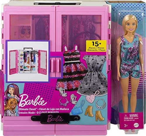 Barbie GBK12 Kleiderschrank mit Barbie-Puppe und Zubehör - Prime
