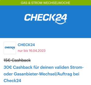 (Shoop) 30€ Cashback für deinen validen Strom- oder Gasanbieter-Wechsel/Auftrag bei Check24
