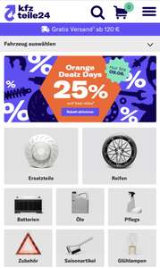 kfzteile24 Orange Dealz Days -25% Rabatt auf (fast) alles