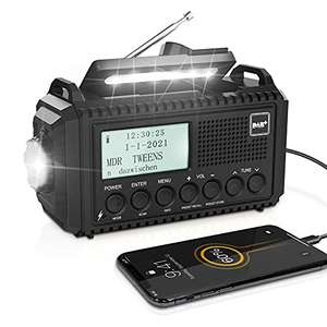 DAB/DAB+/UKW Digitalradio Notfallradio (Kurbelbetrieb) mit 5000mAh Akku Solar Powerbank LED Taschenlampe für 34,19€ [Amazon]