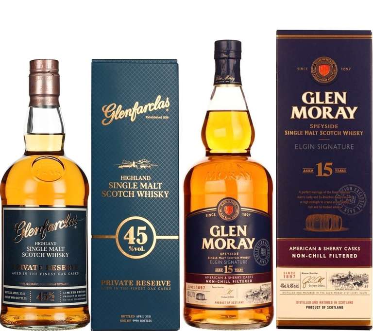 Whisky-Übersicht 141: z.B. Glenfarclas Private Reserve 2021 45% vol. für 43,90€, Glen Moray 15 Jahre 48% vol. (1 l) für 42,90€ inkl. Versand