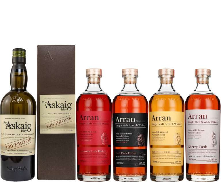 Whisky-Übersicht 218: z.B. Port Askaig 100 Proof Islay Single Malt 57,1% vol. für 44,35€, Arran Cask Finishes für je 44,89€ inkl. Versand
