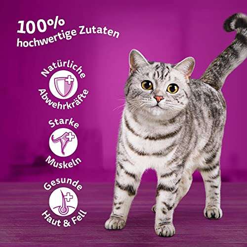 Whiskas 1+ Katzenfutter Geflügel Auswahl in Sauce, 48x85g mit 20% Coupon und Spar-Abo für 12,07 Euro