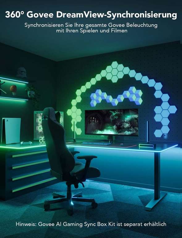 Govee RGBIC Neon LED-Strip für den Schreibtisch (3m, an 12 Stellen zuschneidbar, 42 individuell steuerbare Zonen, WLAN, App & Sync)