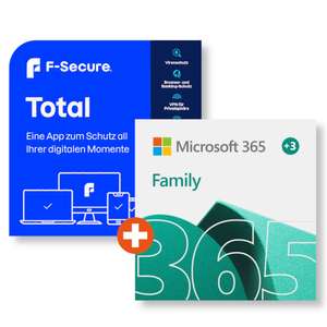 Microsoft 365 Family 30 Monate (6 Nutzer) + F-Secure Total Security & VPN (7 Nutzer) für eff. 3,13 EUR/mtl.