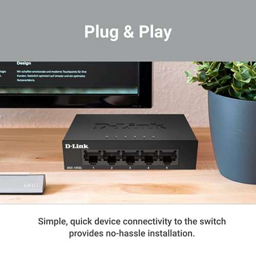 D-Link DGS-105GL 5-Port Unmanaged Gigabit Switch (ohne Lüfter, Low Profile Metallgehäuse, Desktop, Plug-and-Play) für 11€ (Amazon Prime)