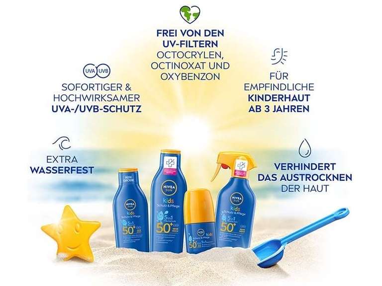 Nivea Sun Kids Schutz & Pflege 5in1 Hautschutz LSF 50+ Sonnencreme mit Mandelöl (Sparabo)
