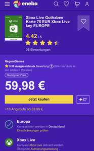 75€ Xbox Live für 64,13€