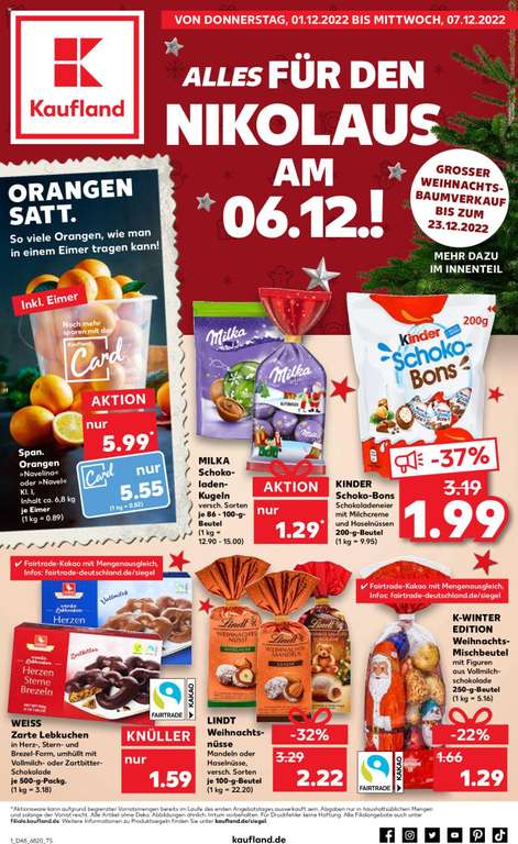 [Kaufland] Aktion - Alles für den Nikolaus - Ab 01.12. - 07.12.2022 / Schokobons / Lindt Schokolade / Ferrero / Celebrations uvm.