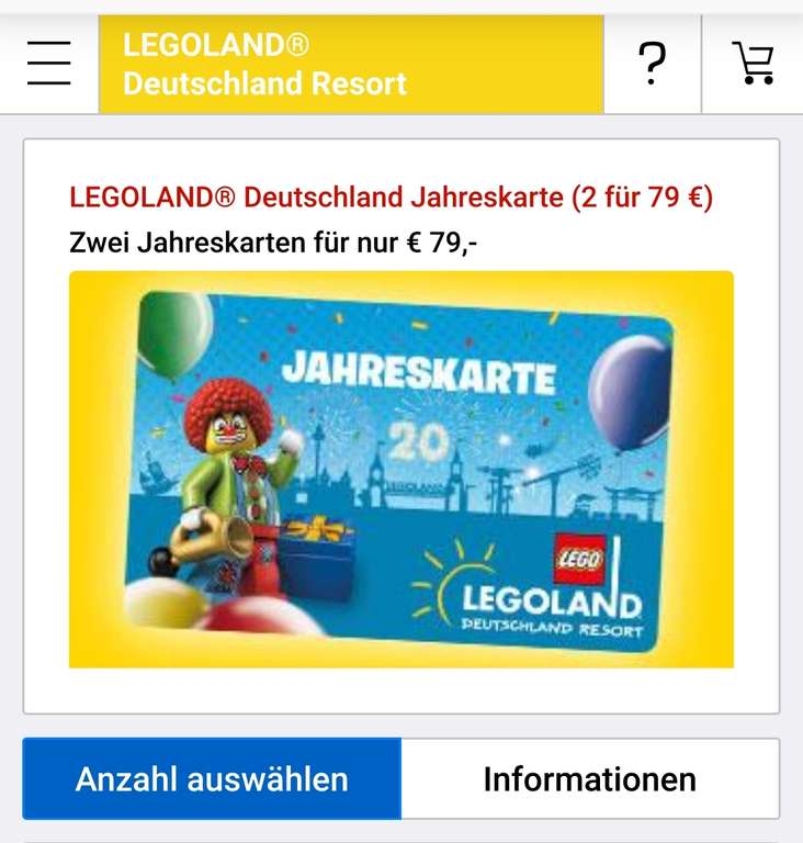 [evtl. lokal IKEA Family] 2 Legoland Jahreskarten für zusammen 79€