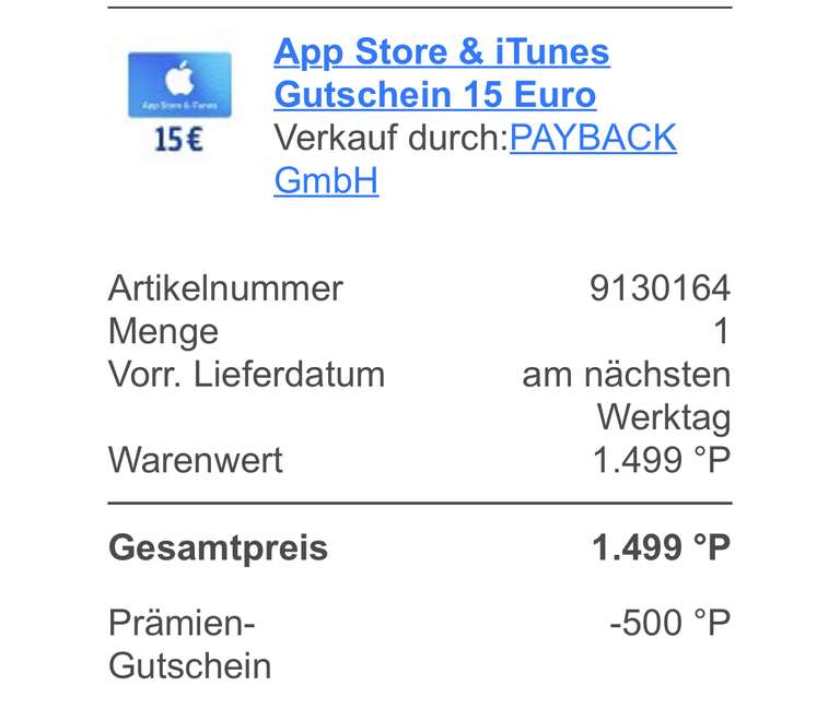 Payback 500 °P Rabatt ab 1000 Punkten MBW (AppStore,Lieferando,Ikea,H&M,Xbox,Google PlayStore etc.)