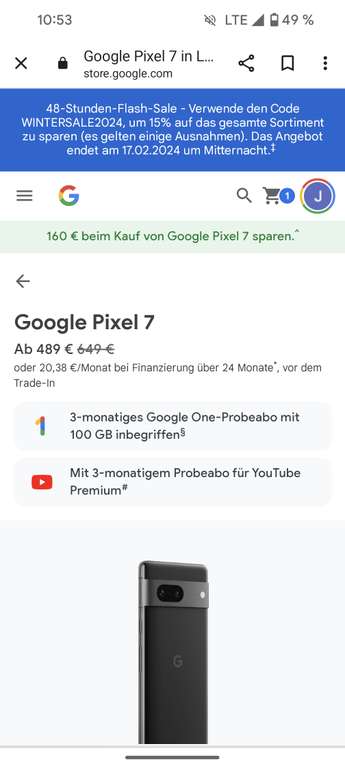 Google Pixel 7 direkt von Google