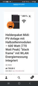 Heldenpaket Midi: PV-Anlage mit Halbzellenmodulen – 600 Watt (770 Watt Peak) “black frame” mit WLAN Energiemessung integriert - Nur Abholung