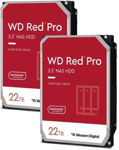 Western Digital WD Red Pro NAS Festplatten (3.5", SATA, 7200rpm, 512MB Cache, CMR, 5 J. Garantie) | 2 x 22TB - 814,79€ / 2 x 16TB - 560,39€