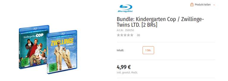 [Müller] Kindergarten Cop / Zwillinge Twins - 2 Filme - Bluray - bei Abholung 4,99€, Lieferung 8,94€ - Schwarzenegger